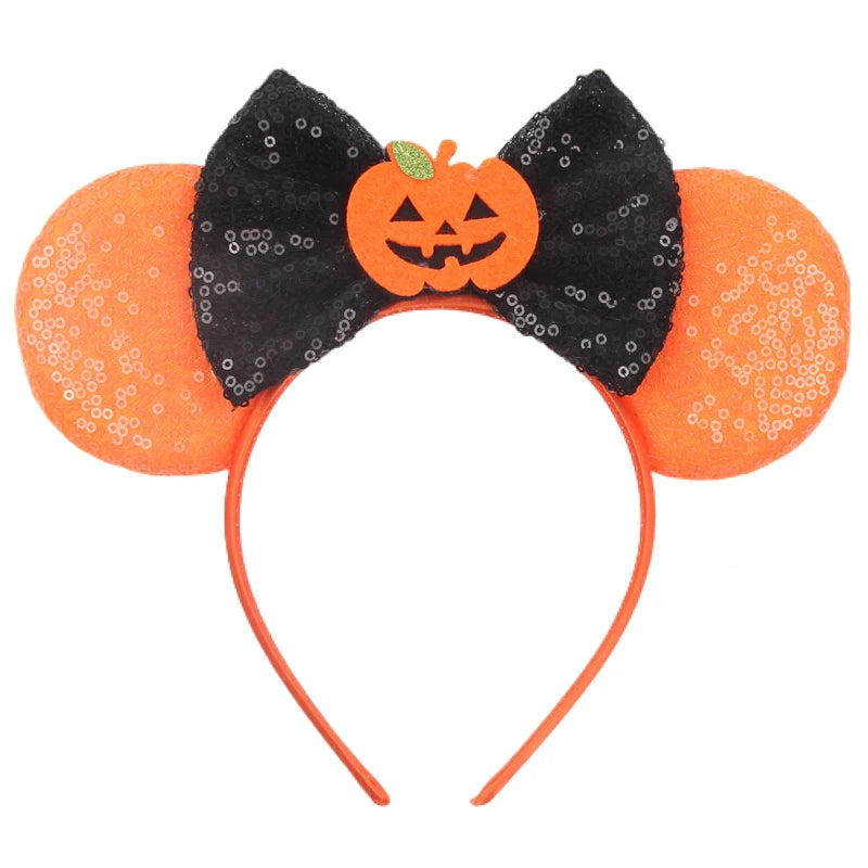 2025 Pirate Mickey Mouse Headband Bat Pumpkin Sequin Bow Halloween Disney Ears Hairband Festival Party Cosplay Hair Accessories