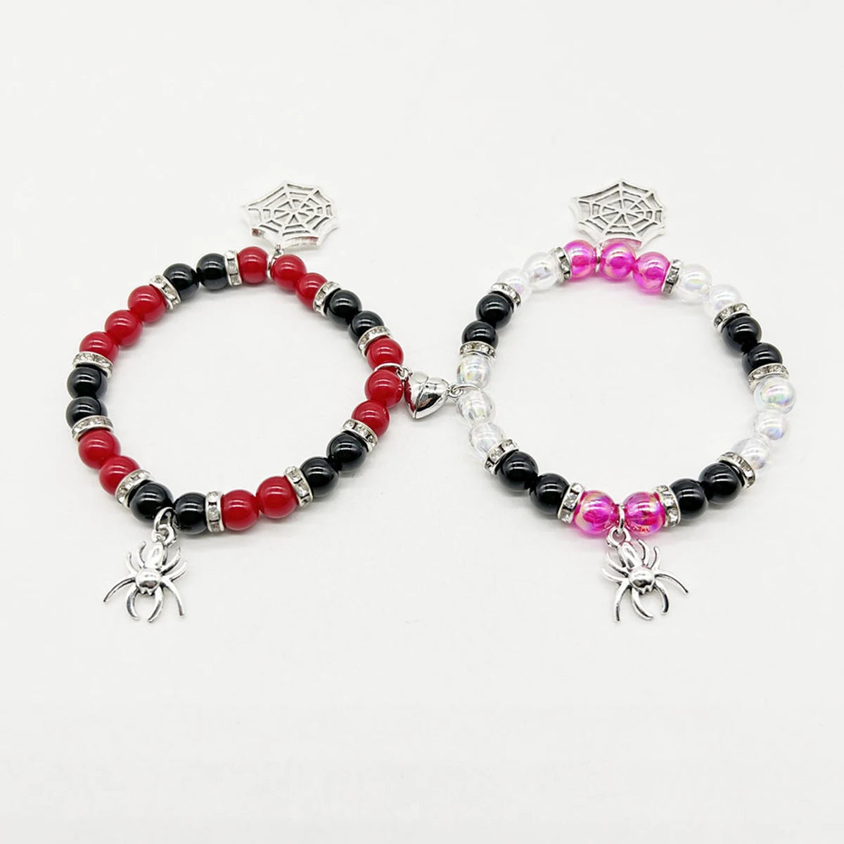 2Pcs Halloween Spider Bracelet For Women Men Magnetic Heart Couple Personality Bangles Lover Festive Jewelry Accessories Gifts