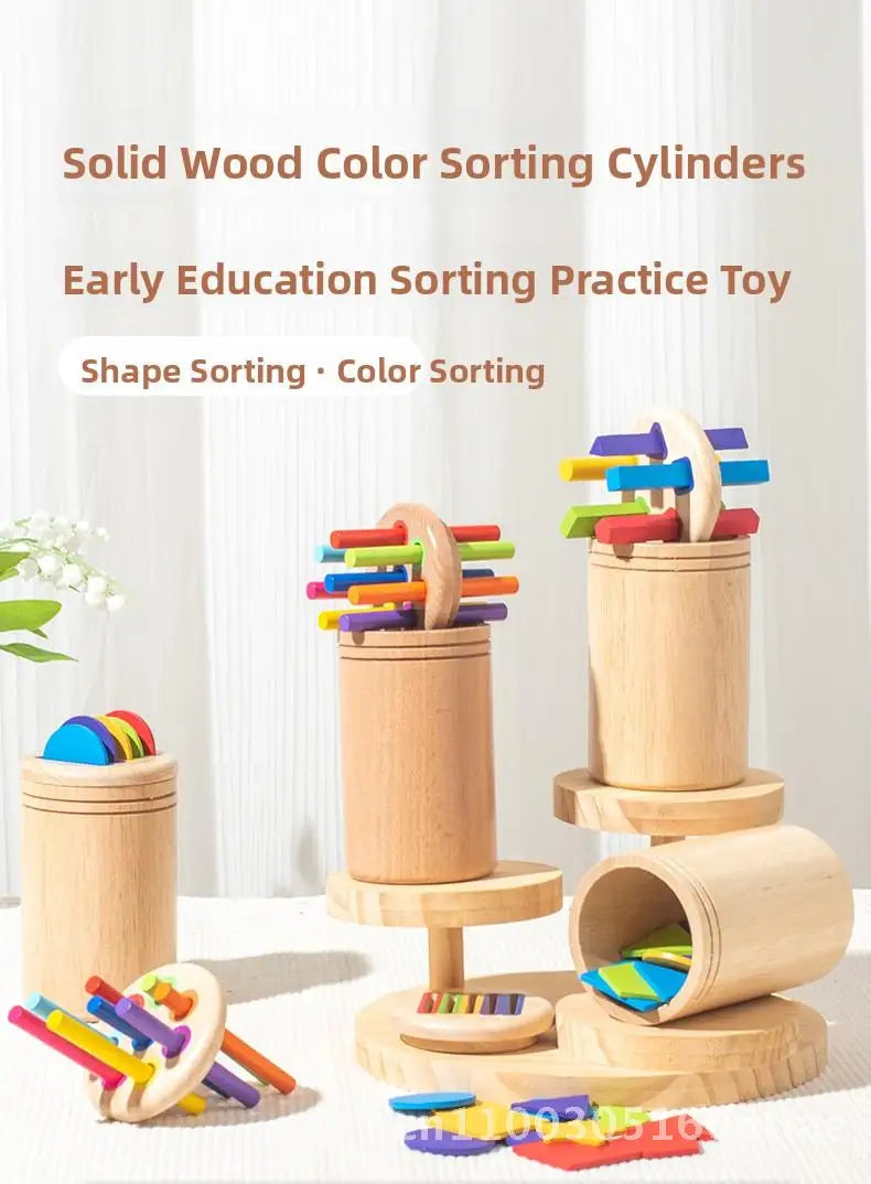Montessori Wooden Early Education Toys for Babies 0-3 Years Rainbow Color Shape Matching Building Blocks for Intellectual