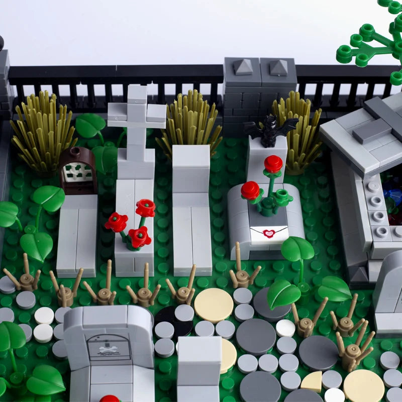 City Halloween Cemetery Scene Skeleton Soldier Figures Building Blocks Zombie Grave Ghost Plant Pumpkin MOC Bricks Kids Toy Gift