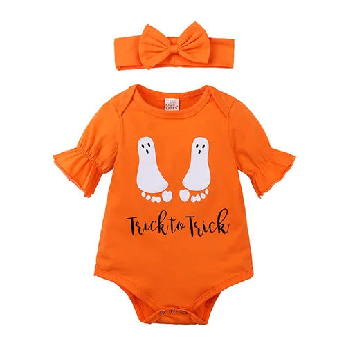 2025 Baby Halloween Romper Print Hat+Romper Bat Cosplay Costume Bag Gift Boy Girl Bone Pumpkin Bodysuit Vampire Clothes