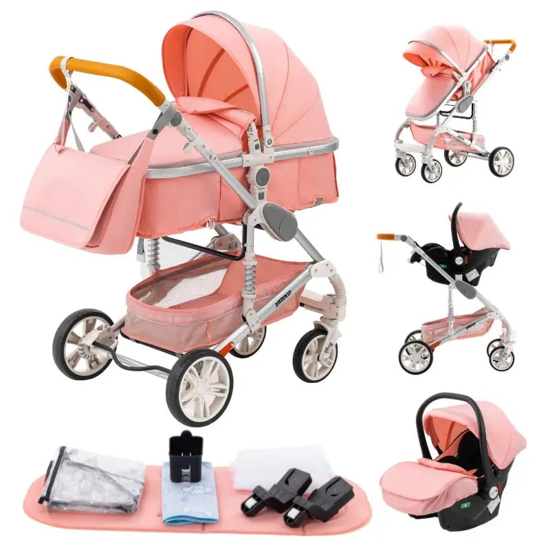 New Luxury Baby Stroller 3 in 1 Portable Travel Baby Carriage Fold Pram High Landscape Aluminum Frame Newborn Infant Stroller