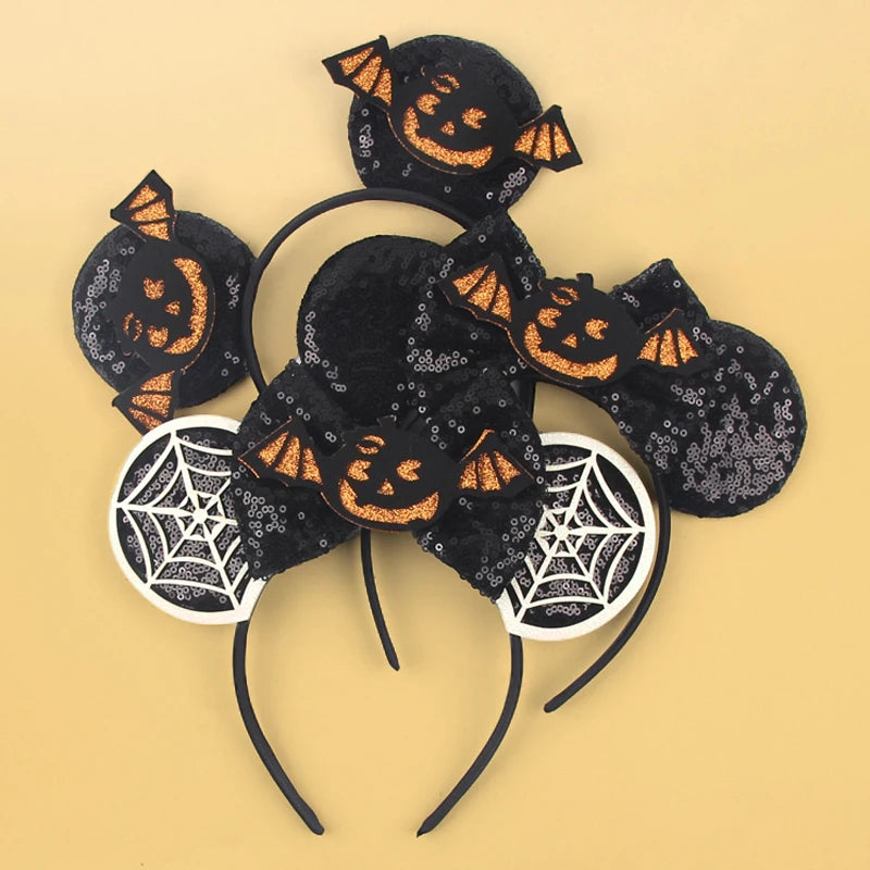 2025 Pirate Mickey Mouse Headband Bat Pumpkin Sequin Bow Halloween Disney Ears Hairband Festival Party Cosplay Hair Accessories
