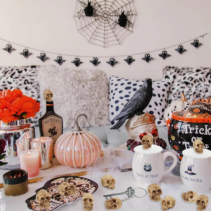 10/20pcs Halloween Skull Heads Scary Prank Props Small Resin Skeleton Ornament Halloween Party Haunted House Horror Decorations