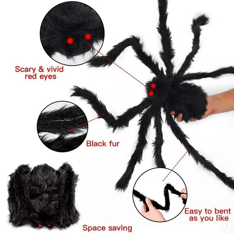 30-200cm Halloween Big Spider Halloween Decoration Horror Giant Black Spider Outdoor Halloween Props Simulated Spider toys
