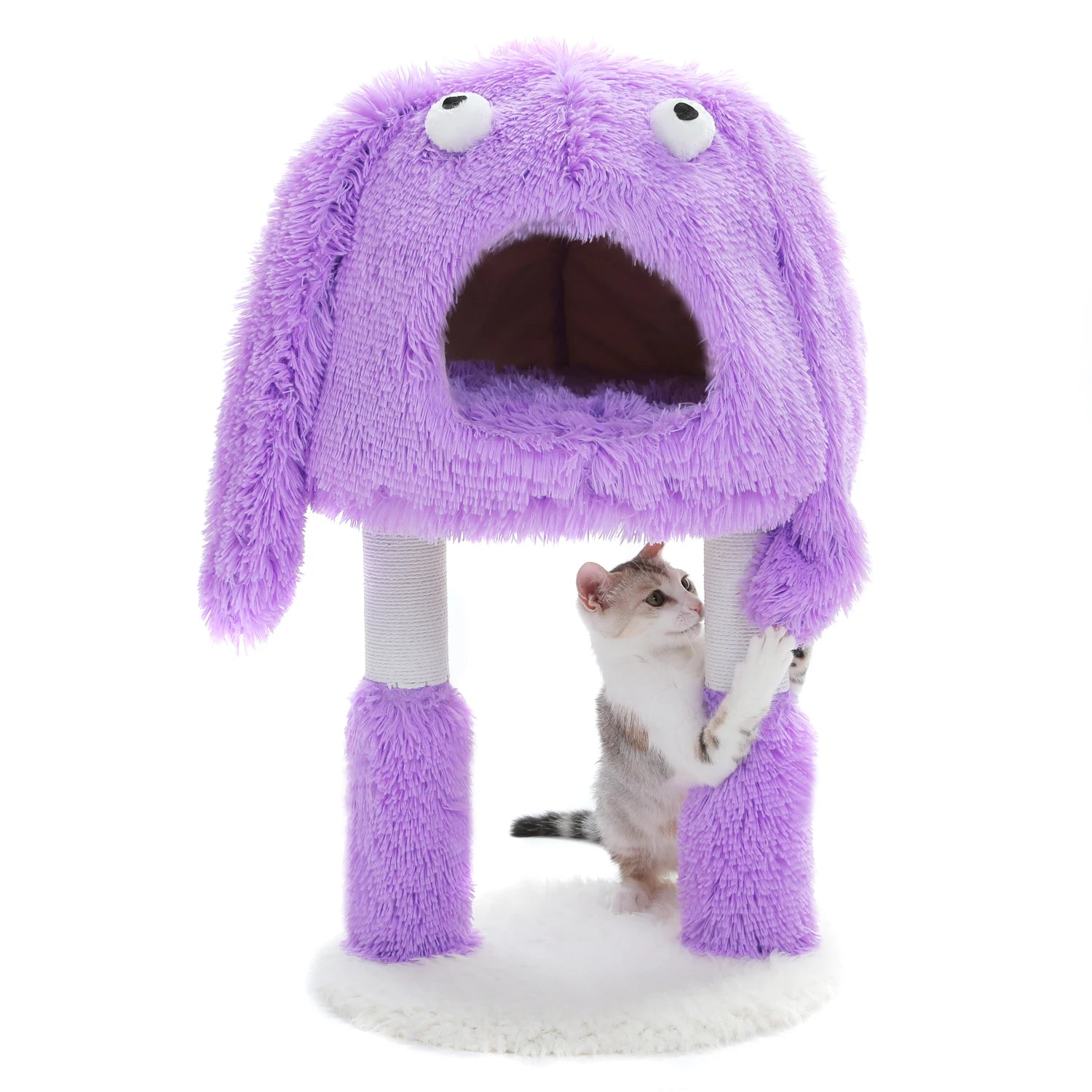 2 in 1 Cat Tree with Natural Sisal Scratching Posts, Cute Plush Small Cat Tower, Large Cat Condo for Indoor, Kitten Bed House