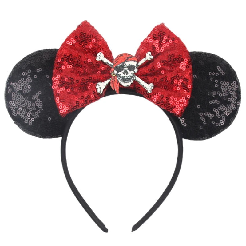 2025 Pirate Mickey Mouse Headband Bat Pumpkin Sequin Bow Halloween Disney Ears Hairband Festival Party Cosplay Hair Accessories