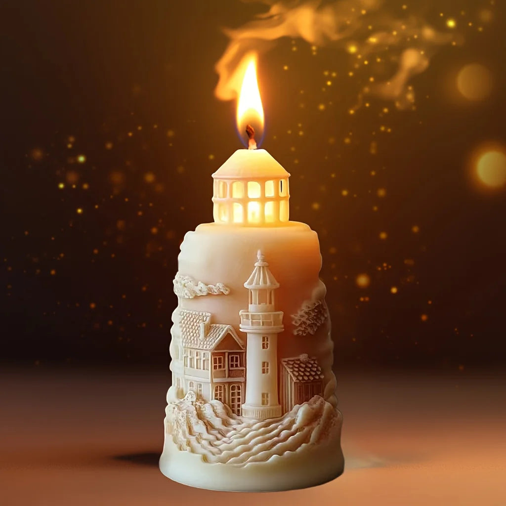 Rural villa relief spherical candle silicone mold house relief resin mould Halloween magic castle gypsum molds Christmas gift