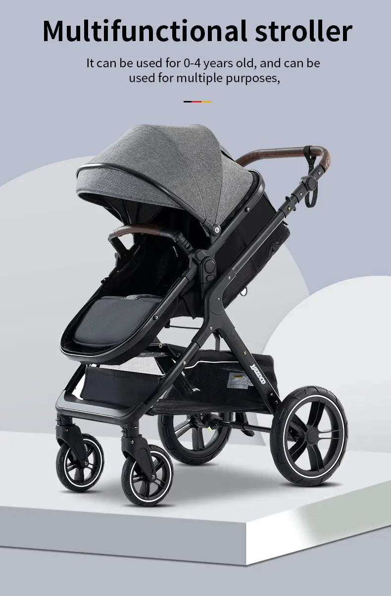 New Luxury Baby Stroller 3 in 1 Portable Travel Baby Carriage Fold Pram High Landscape Aluminum Frame Newborn Infant Stroller