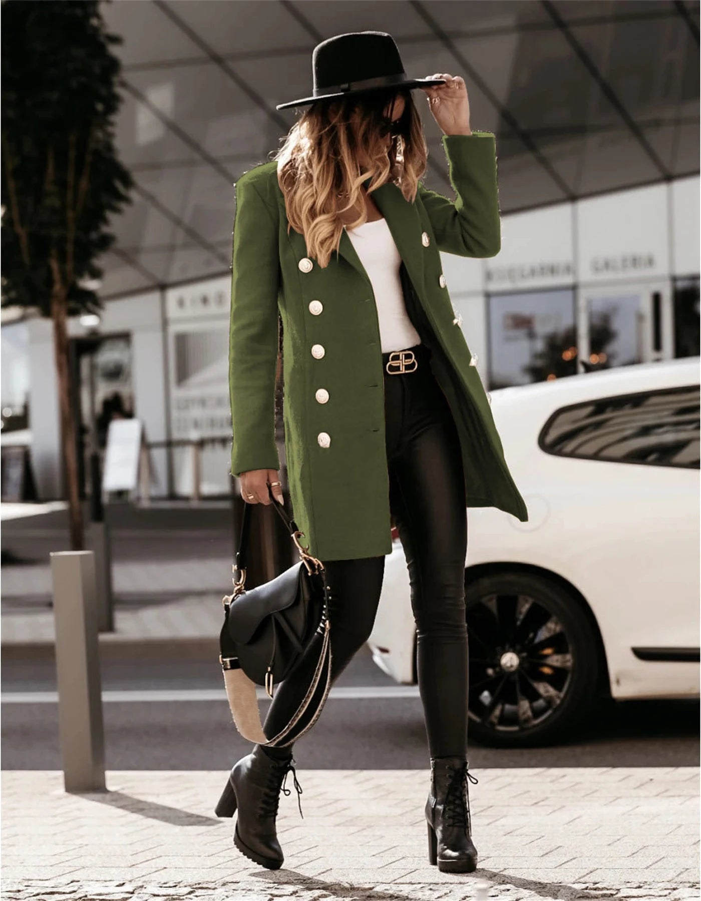 Autumn and Winter Women's Wear Versatile New Europe and America Autumn and Winter Long sleeved Double breasted Woolen Coat Coat