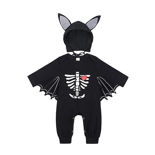 2025 Baby Halloween Romper Print Hat+Romper Bat Cosplay Costume Bag Gift Boy Girl Bone Pumpkin Bodysuit Vampire Clothes