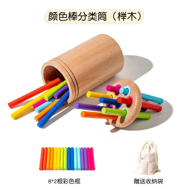 Montessori Wooden Early Education Toys for Babies 0-3 Years Rainbow Color Shape Matching Building Blocks for Intellectual
