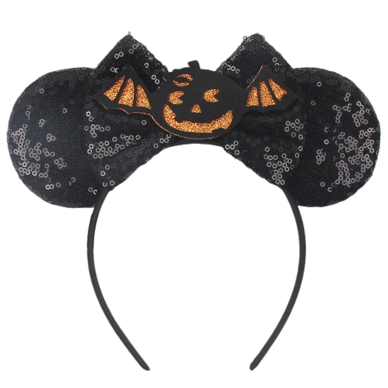 2025 Pirate Mickey Mouse Headband Bat Pumpkin Sequin Bow Halloween Disney Ears Hairband Festival Party Cosplay Hair Accessories