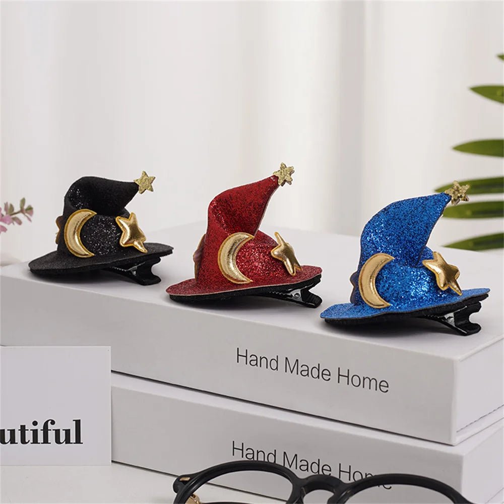 1Pc Cute Children Glitter Halloween Hairpins Mini Witch Hat Hair Clips Party Festival Headdress Halloween Cosplay Costume Props