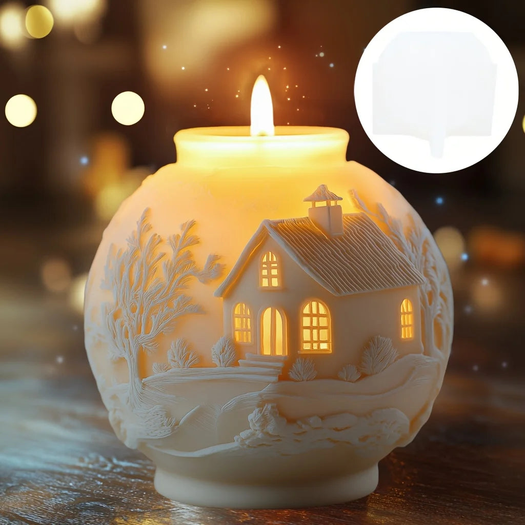 Rural villa relief spherical candle silicone mold house relief resin mould Halloween magic castle gypsum molds Christmas gift