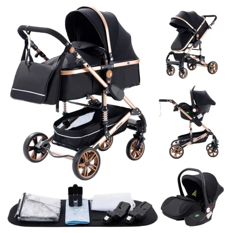 New Luxury Baby Stroller 3 in 1 Portable Travel Baby Carriage Fold Pram High Landscape Aluminum Frame Newborn Infant Stroller