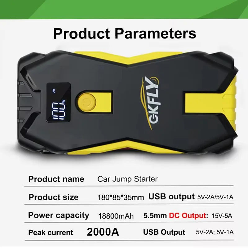 GKFLY 4000A Car Jump Starter Portable Power Bank 2000A Car Battery Booster 12V Auxiliary Starting Device for Diesel Gasoline