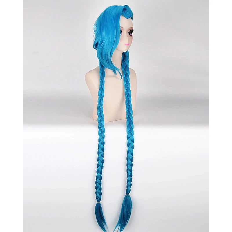 HAIRJOY Cosplay Lol Jinx 100cm Long Blue with Double Braids  Halloween  Anime Costume Wig Heat Resistant Synthetic Hair
