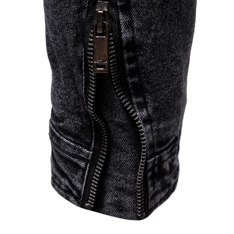 Jean jacket men's autumn and winter 2023 new fashion cool retro fashion slim stand collar motorcyclejacket