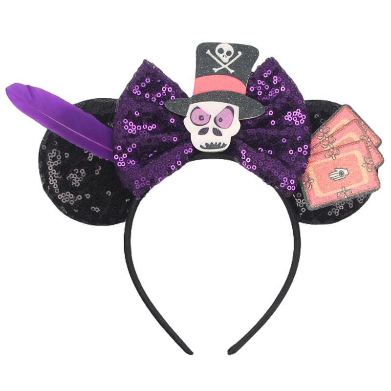 2025 Pirate Mickey Mouse Headband Bat Pumpkin Sequin Bow Halloween Disney Ears Hairband Festival Party Cosplay Hair Accessories