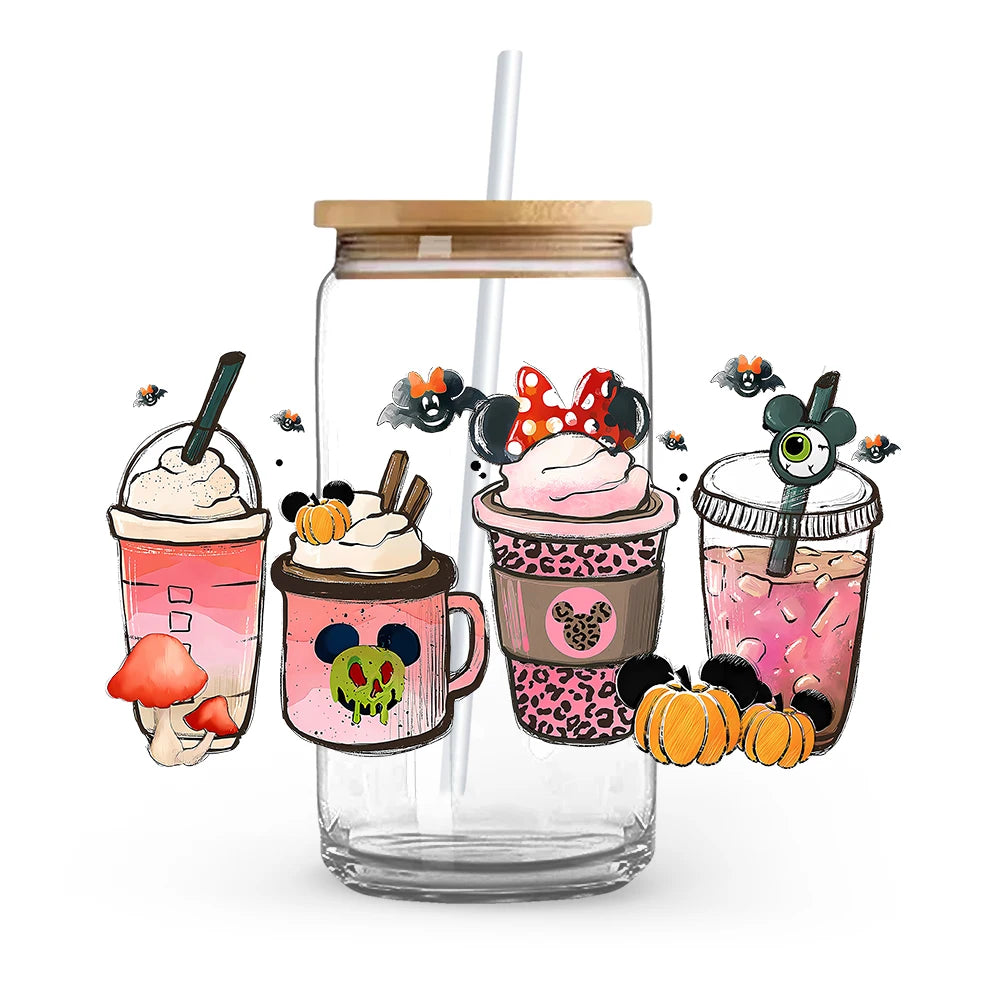 Princess Stitch Mickey Halloween Trick Treat Souvenir UV DTF Cup Wrap Self-Adhesive Individualized Cup Adornments
