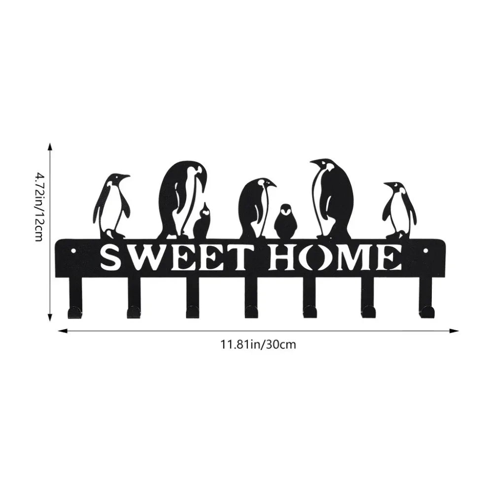 CIFBUY Black Cats Wall Hooks Key Holder Halloween Cats Decorative Hooks Rack Hangers Iron Hook Wall Mounted Hooker With 7 Hooks