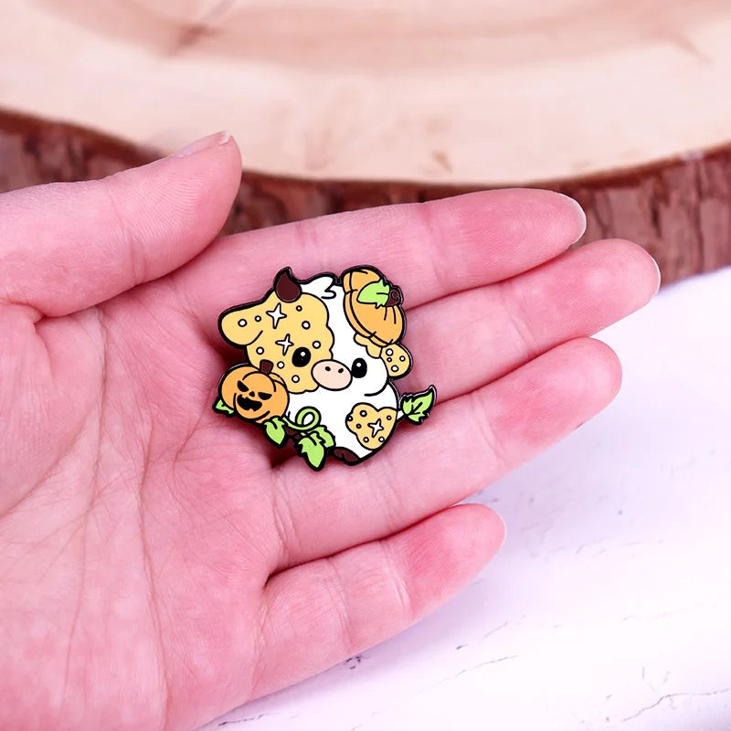 Pumpkin Cow Enamel Pin Halloween Cow Brooch Badge Cute Kawaii cow pin