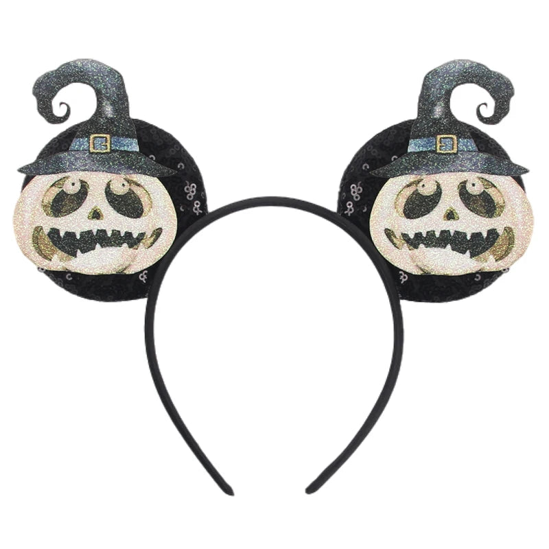 2025 Pirate Mickey Mouse Headband Bat Pumpkin Sequin Bow Halloween Disney Ears Hairband Festival Party Cosplay Hair Accessories
