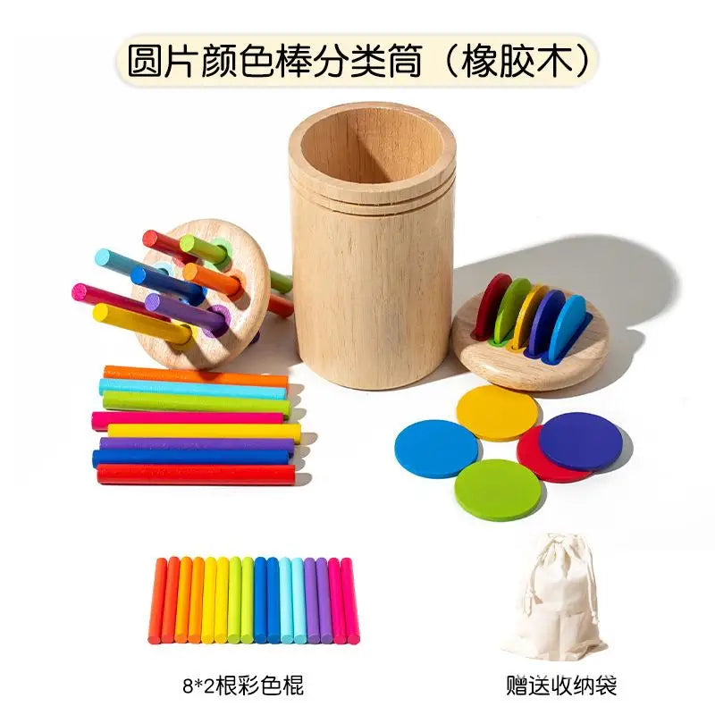 Montessori Wooden Early Education Toys for Babies 0-3 Years Rainbow Color Shape Matching Building Blocks for Intellectual