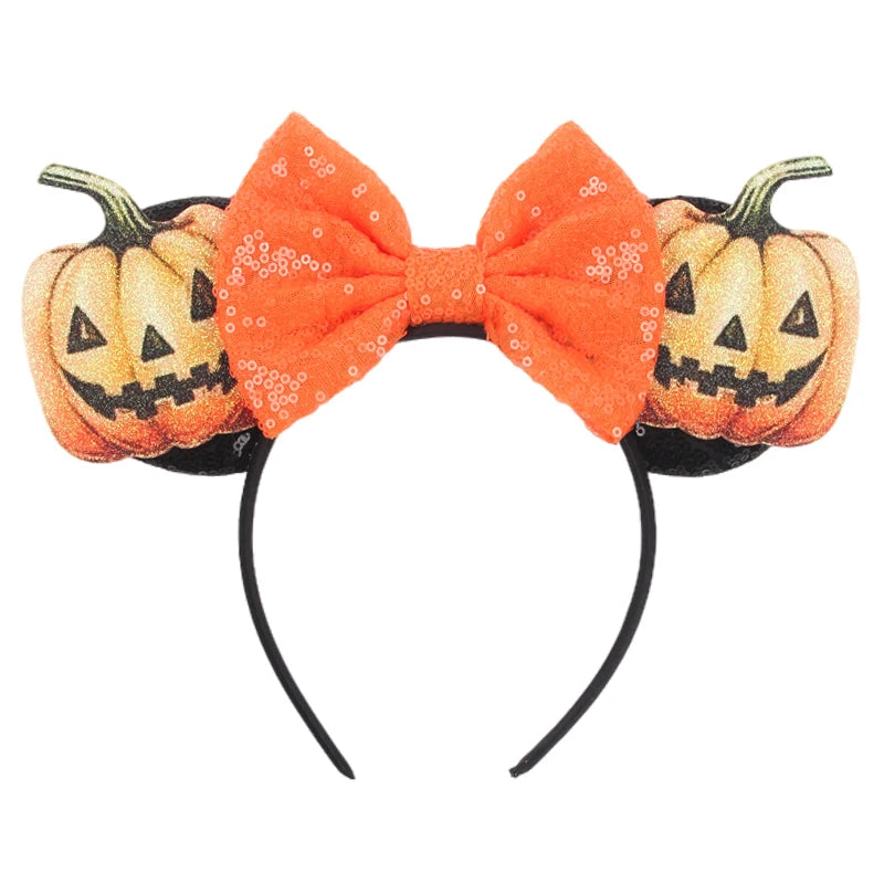 2025 Pirate Mickey Mouse Headband Bat Pumpkin Sequin Bow Halloween Disney Ears Hairband Festival Party Cosplay Hair Accessories