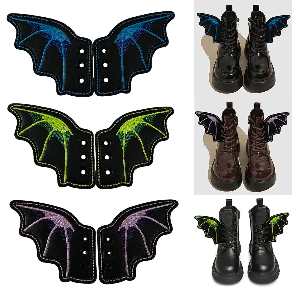 1Pair Angel Wing Shape Girls Boot Skate Shoes DIY Decorations Sneaker Clothing Shoelaces Decoration Punk Emo Style Halloween