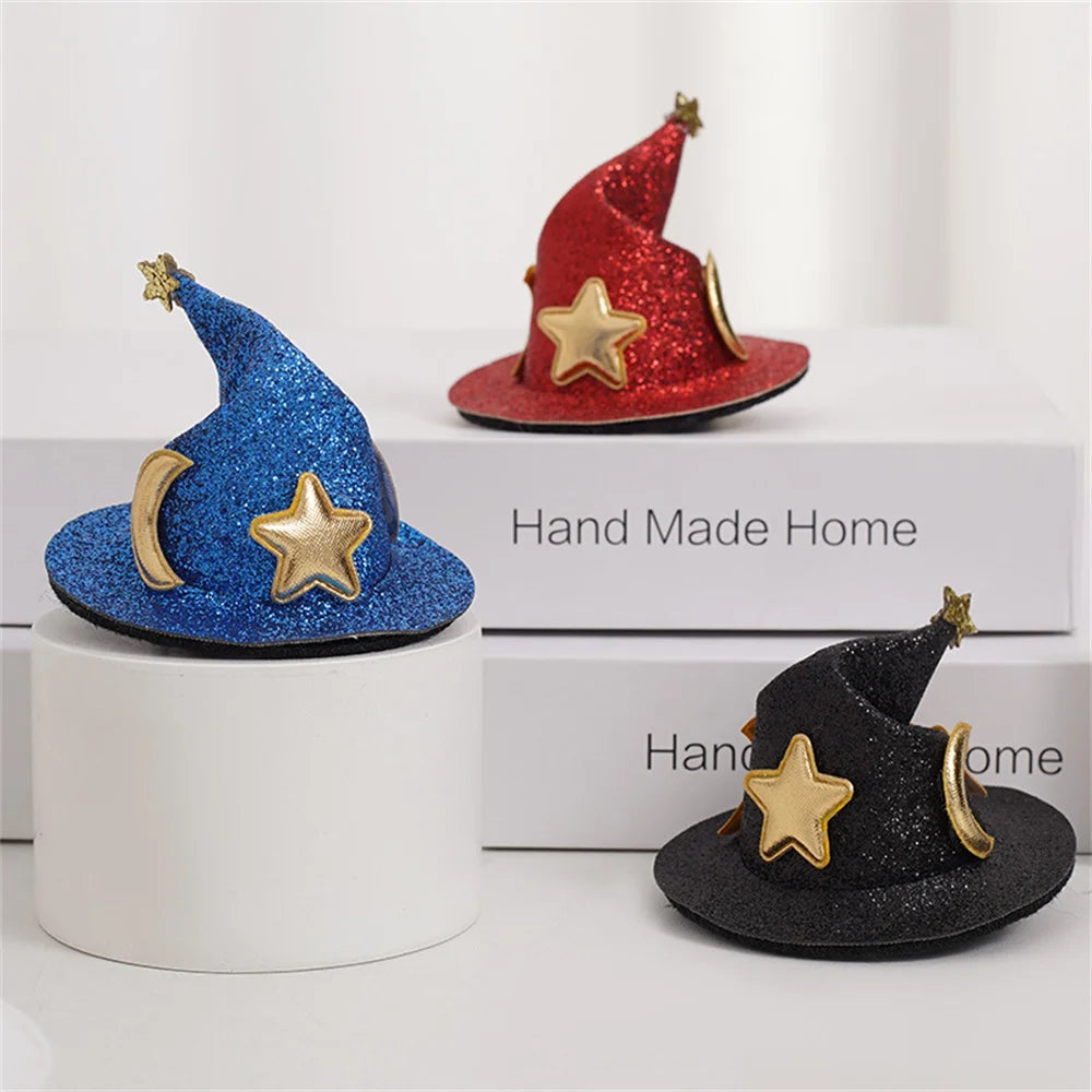 1Pc Cute Children Glitter Halloween Hairpins Mini Witch Hat Hair Clips Party Festival Headdress Halloween Cosplay Costume Props
