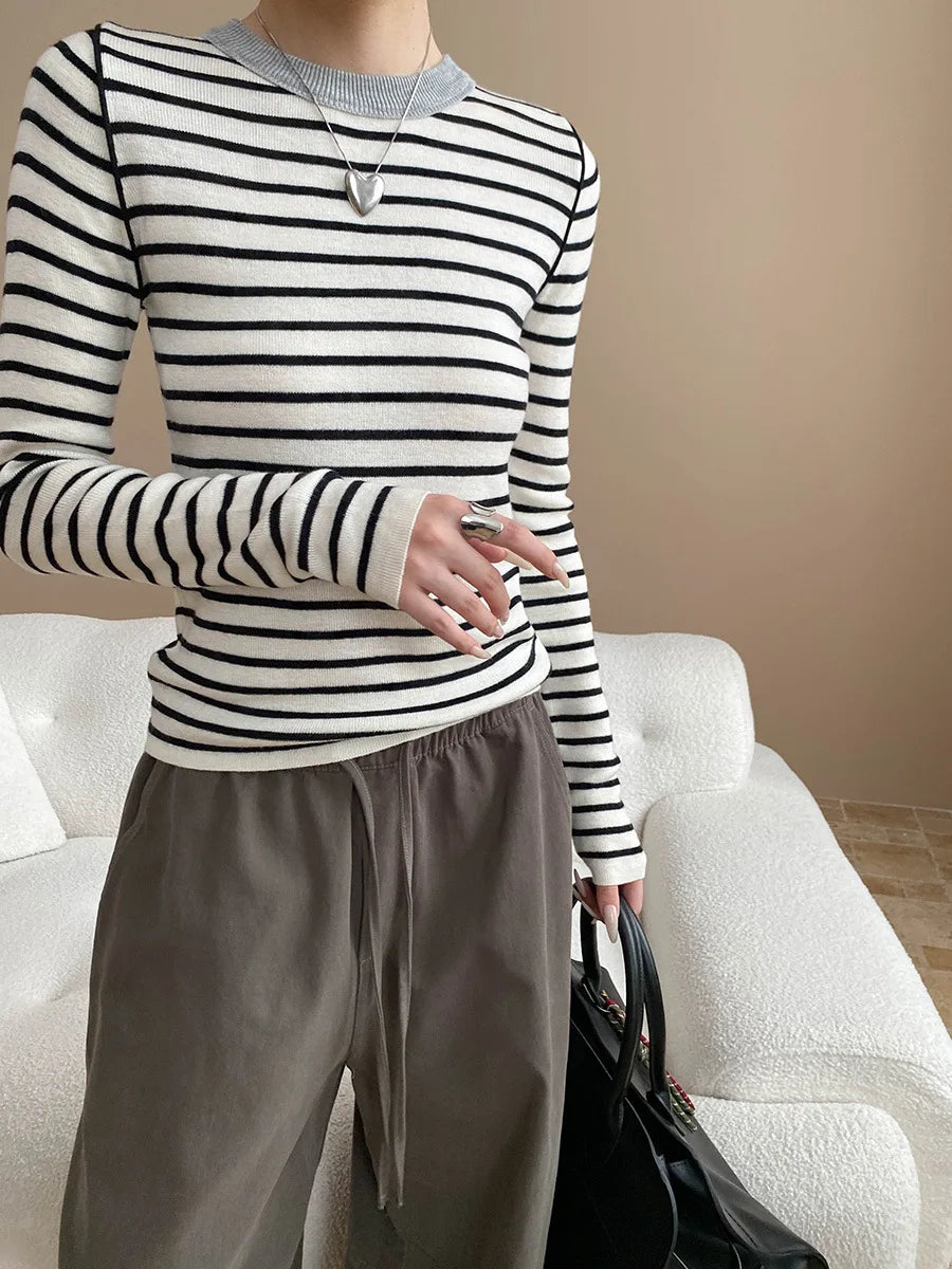 Autumn color palette design, contrasting colors, front shoulder streamlined, slim fit, slimming effect, base knit sweater
