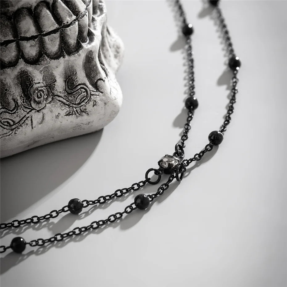 Multilayer Gothic Black Thin Chain Zircon Choker Necklace for Women Vintage Simple Clavicle Link Halloween Jewelry Accessories