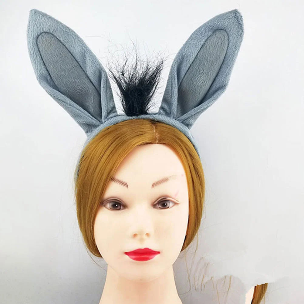 1 set Donkey Costume Props Cartoon Animal Headband Hair Care Styling Accessories Braiding Tools Donkey Ear Headband Donkey Tail
