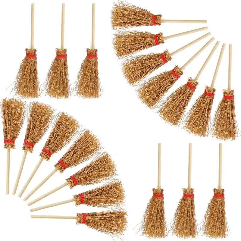 50pcs House Brooms Miniature Wooden Witch Brooms Halloween Party Landscape Mini Halloween Broom Models Props Ornaments 2025