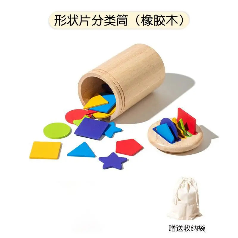 Montessori Wooden Early Education Toys for Babies 0-3 Years Rainbow Color Shape Matching Building Blocks for Intellectual