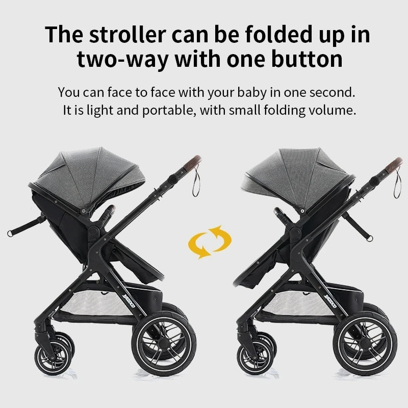 New Luxury Baby Stroller 3 in 1 Portable Travel Baby Carriage Fold Pram High Landscape Aluminum Frame Newborn Infant Stroller