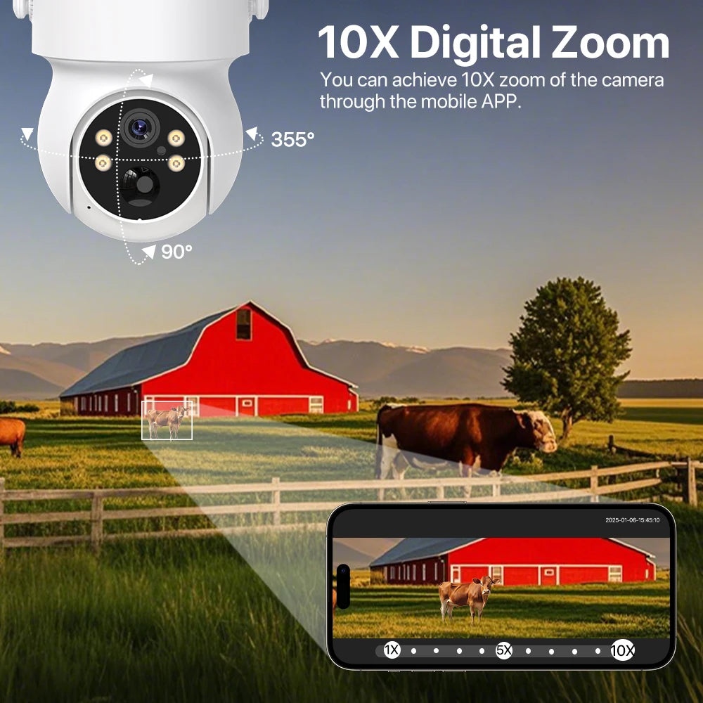 Built-in Battery WiFi PTZ 4MP Outdoor Wireless Solar IP Camera 10X Zoom 1080P Video Surveillance Camera Long Time Standby iCSee