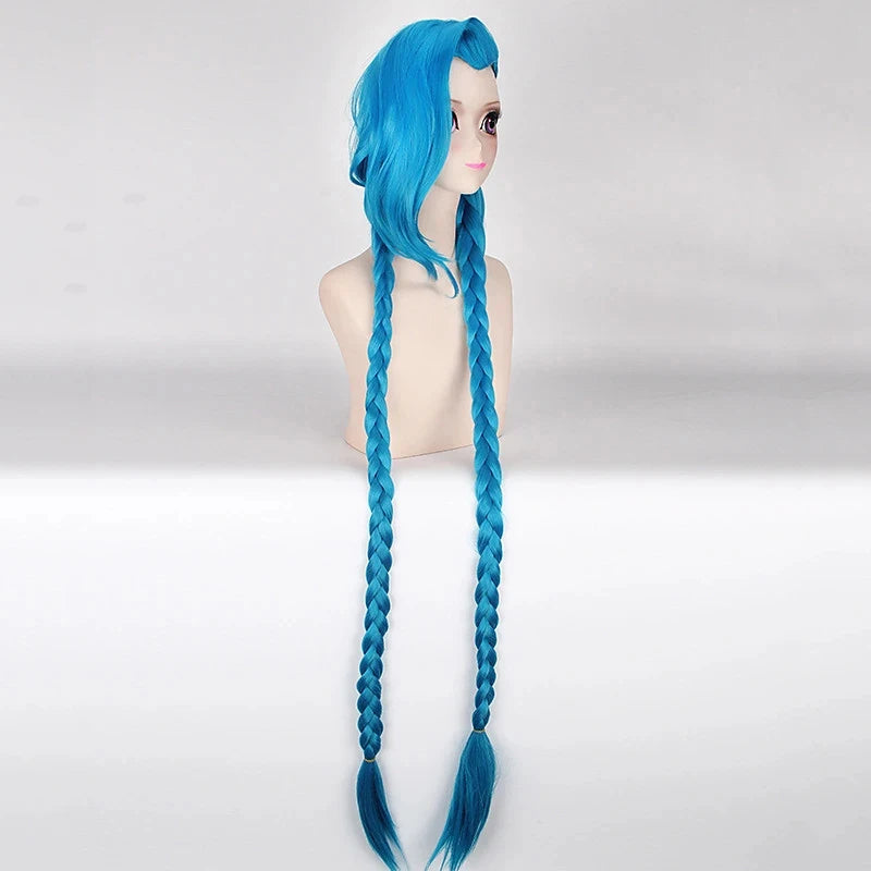 HAIRJOY Cosplay Lol Jinx 100cm Long Blue with Double Braids  Halloween  Anime Costume Wig Heat Resistant Synthetic Hair