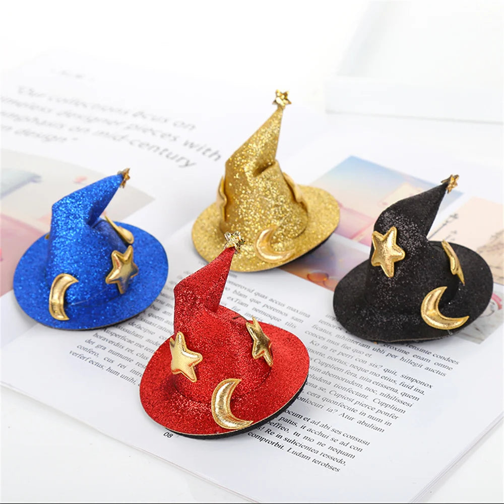 1Pc Cute Children Glitter Halloween Hairpins Mini Witch Hat Hair Clips Party Festival Headdress Halloween Cosplay Costume Props