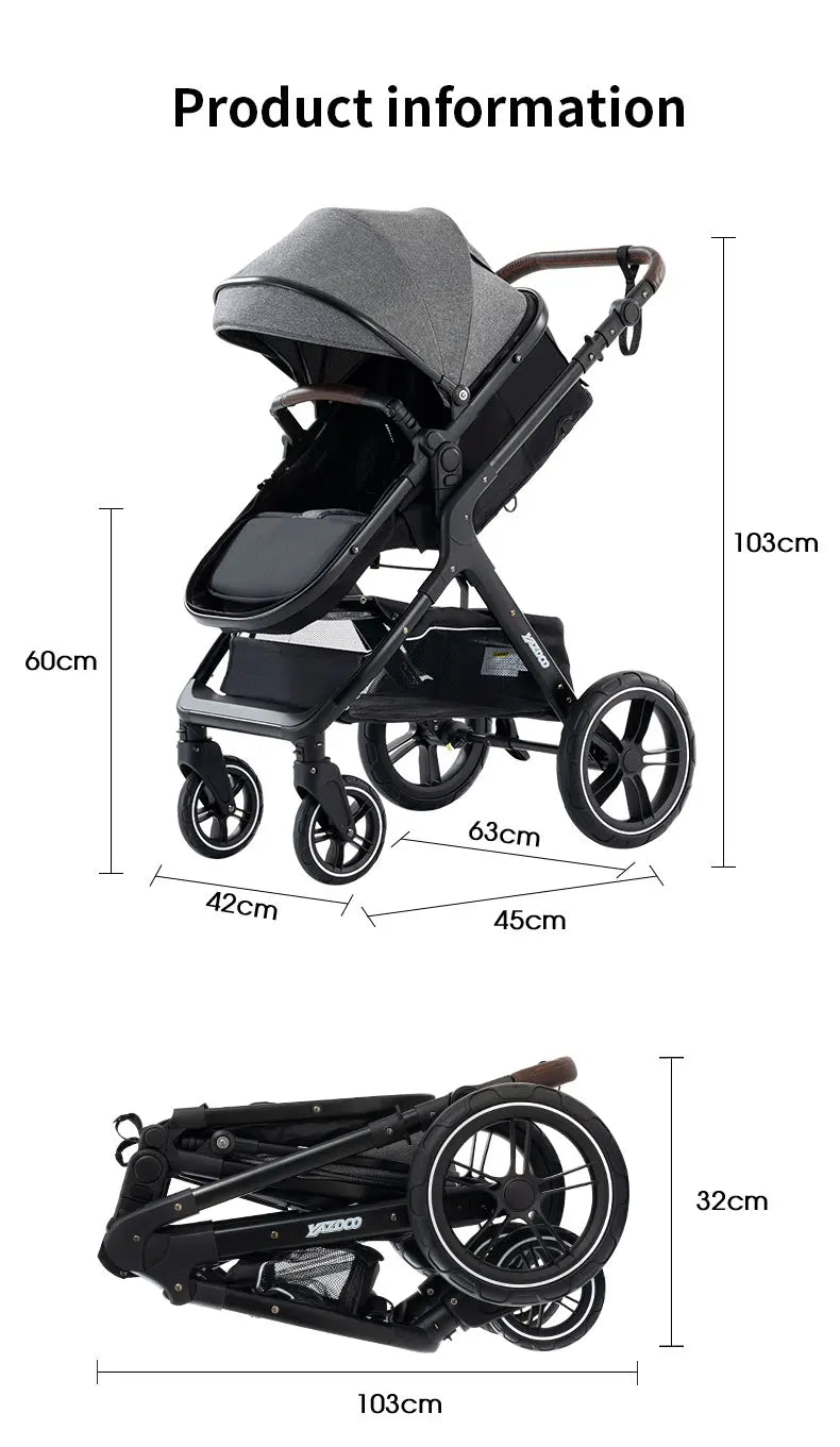 New Luxury Baby Stroller 3 in 1 Portable Travel Baby Carriage Fold Pram High Landscape Aluminum Frame Newborn Infant Stroller