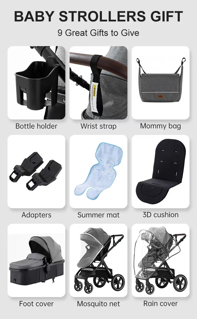 New Luxury Baby Stroller 3 in 1 Portable Travel Baby Carriage Fold Pram High Landscape Aluminum Frame Newborn Infant Stroller