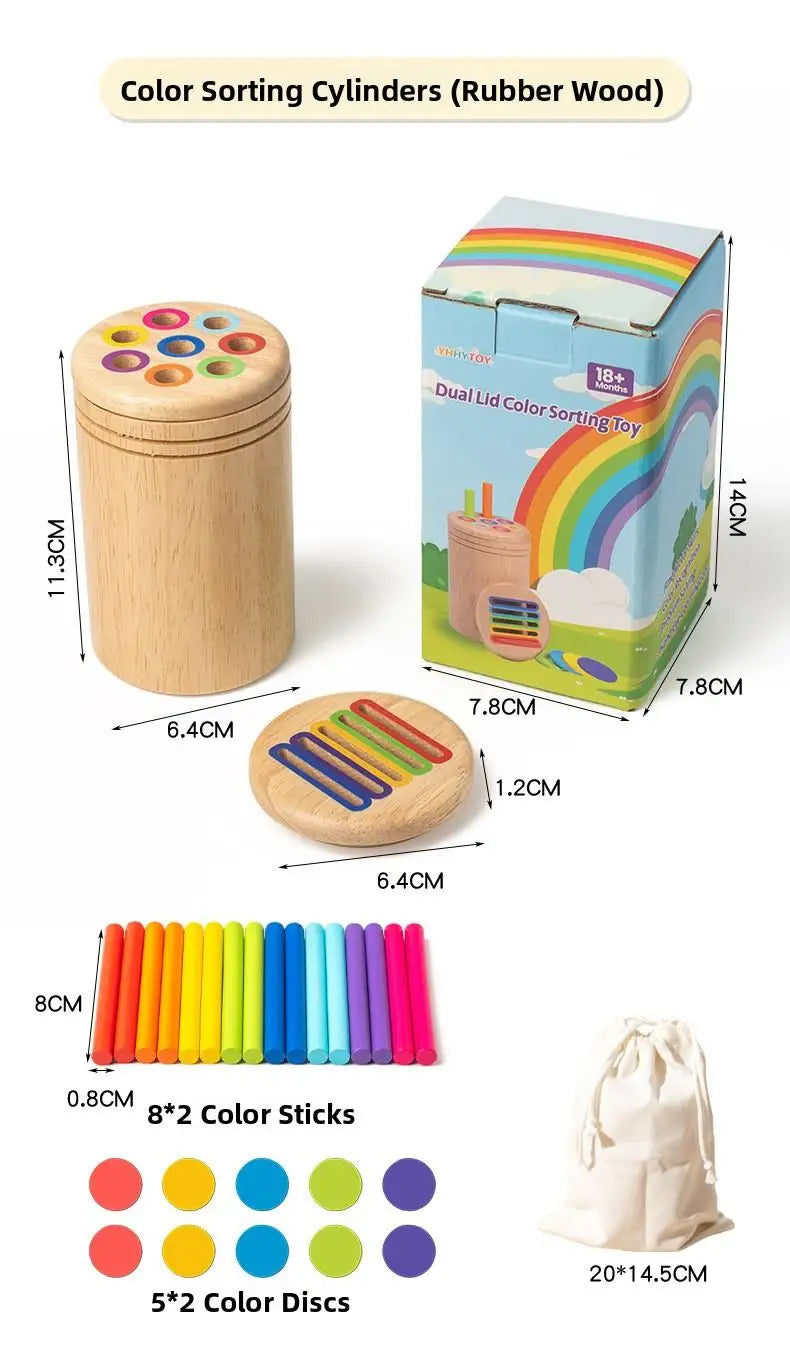 Montessori Wooden Early Education Toys for Babies 0-3 Years Rainbow Color Shape Matching Building Blocks for Intellectual