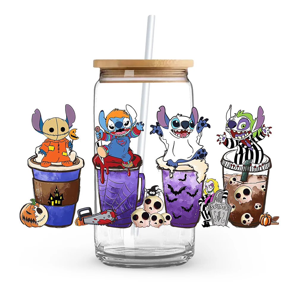 Princess Stitch Mickey Halloween Trick Treat Souvenir UV DTF Cup Wrap Self-Adhesive Individualized Cup Adornments