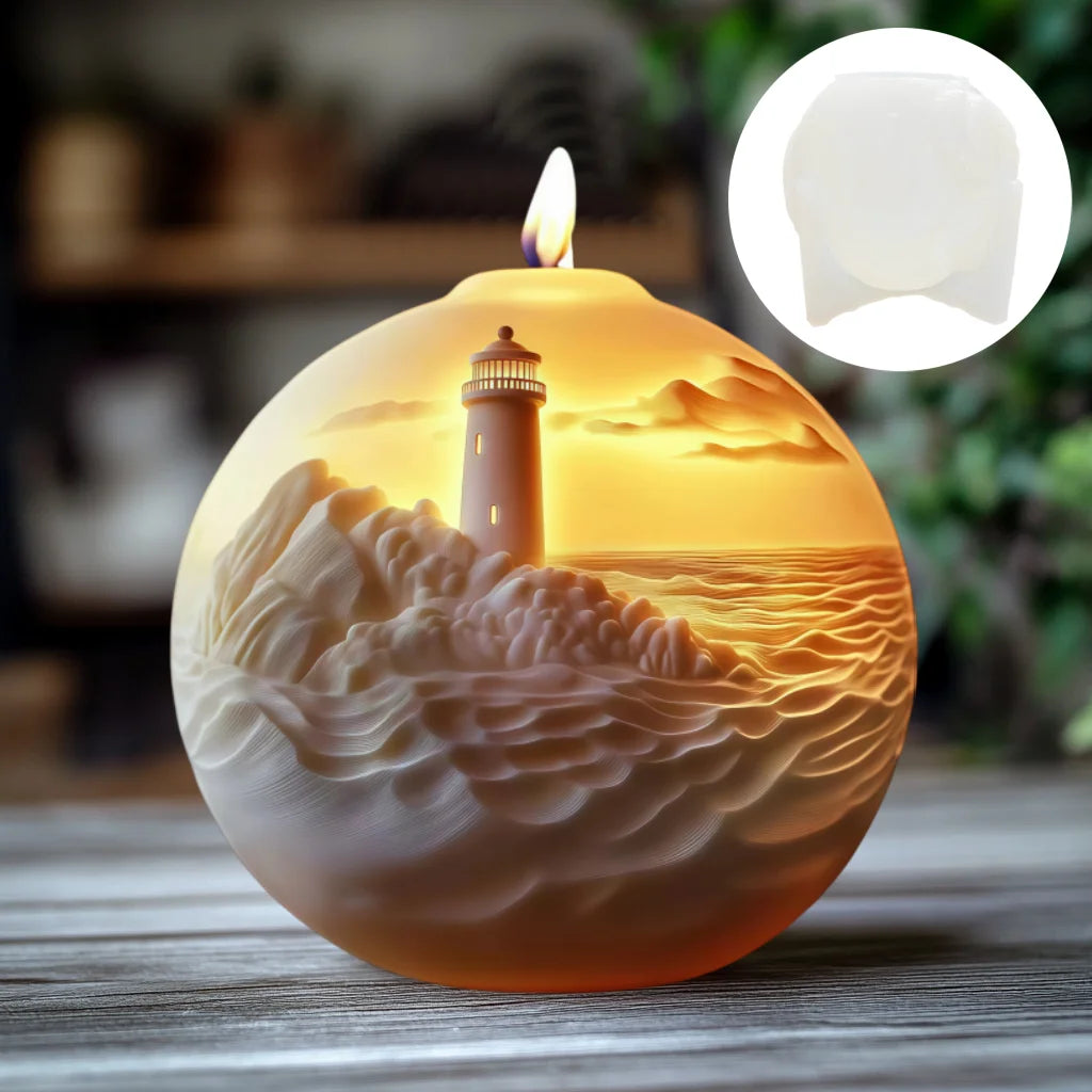 Rural villa relief spherical candle silicone mold house relief resin mould Halloween magic castle gypsum molds Christmas gift