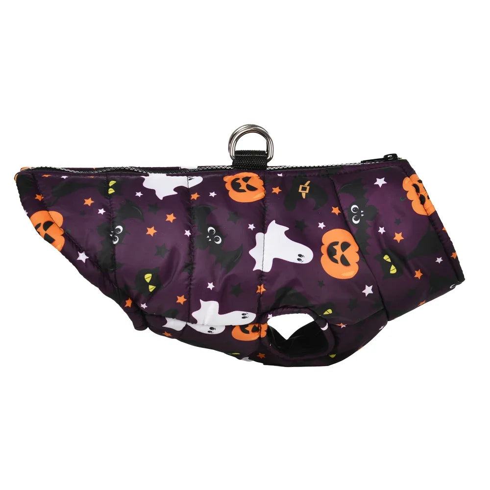 Winter Dog Clothes Small Medium Dogs Halloween Pet Jacket Party Puppy Costume Warm Pumpkin Print Pet Coat Schnauzer Vest Coat