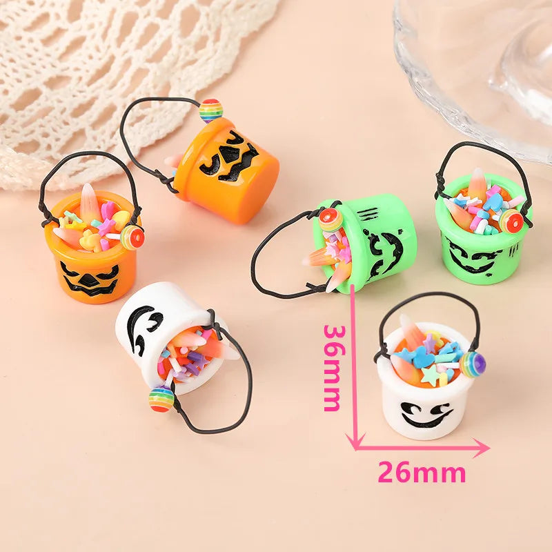 4Pcs Fashion Halloween Charms 3D Resin Basket Necklace Keychain Pendant DIY Making Accessories
