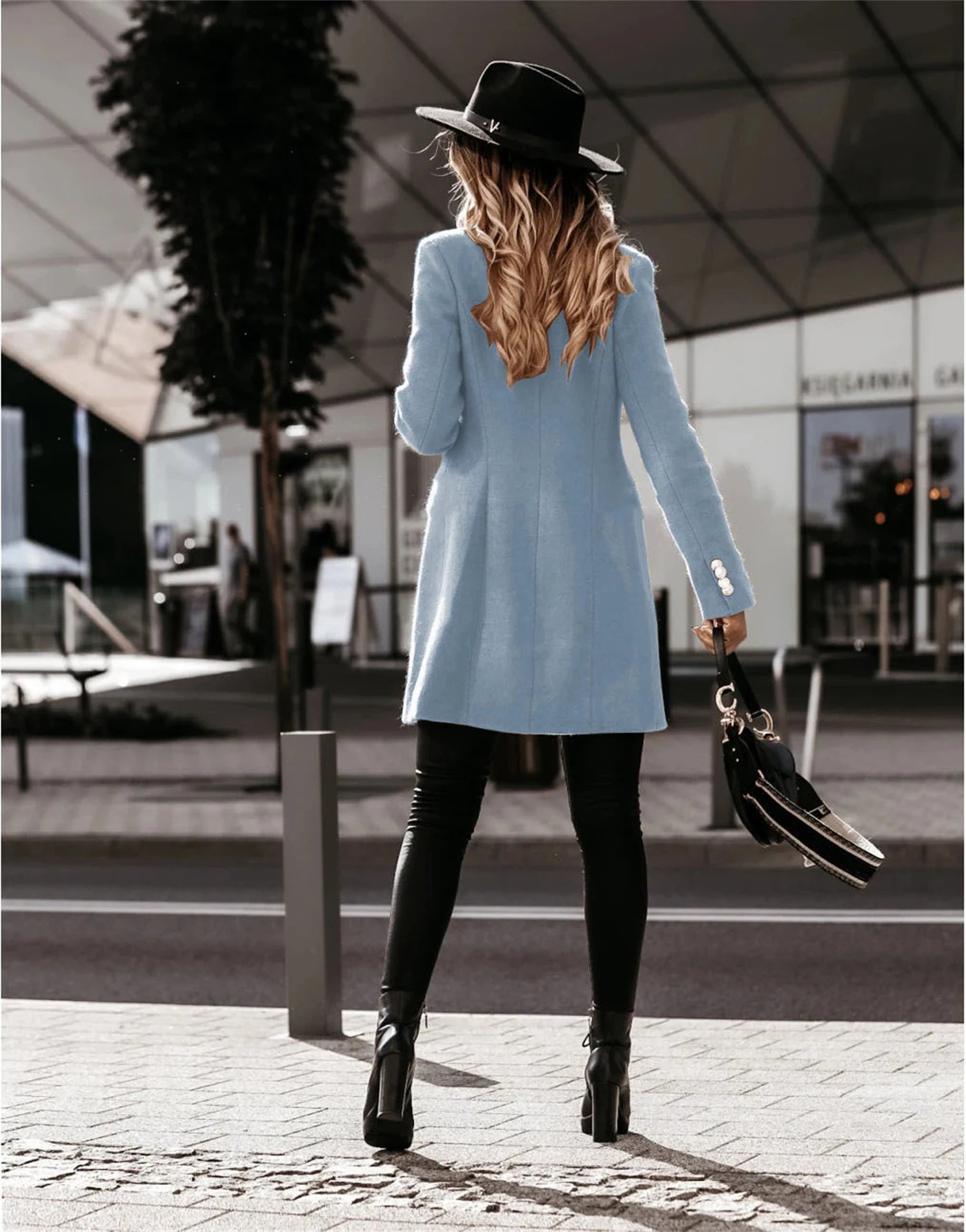 Autumn and Winter Women's Wear Versatile New Europe and America Autumn and Winter Long sleeved Double breasted Woolen Coat Coat