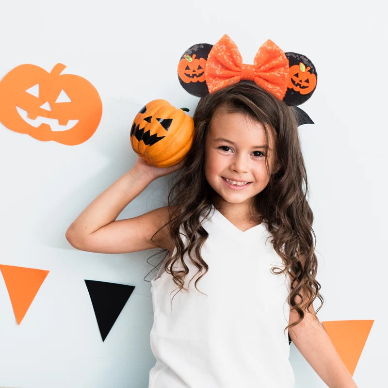 2025 Pirate Mickey Mouse Headband Bat Pumpkin Sequin Bow Halloween Disney Ears Hairband Festival Party Cosplay Hair Accessories